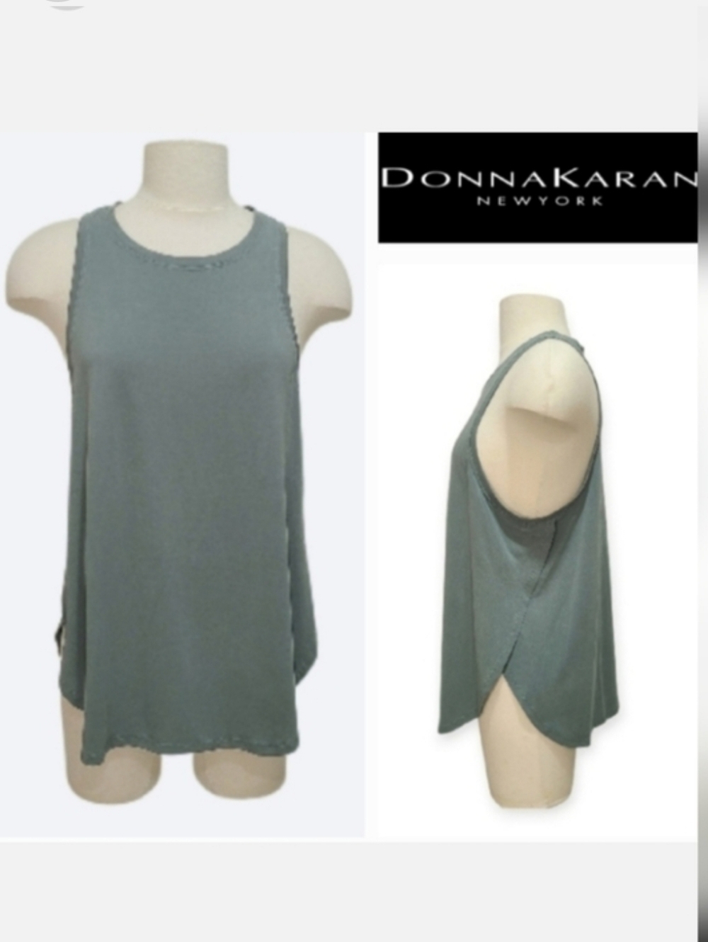 Donna Karan Active Racerback Tank Top Split Sides Curved Hem Lt Olive Sz M